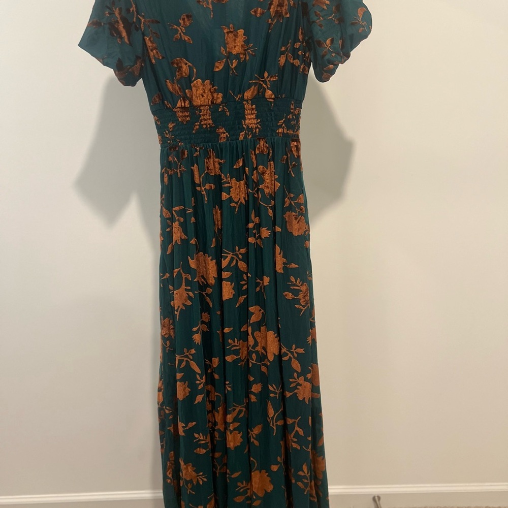 Baltic Born Leslie Burnout Maxi Dress Size Small Jade Green & Bronze Velvet - Picture 8 of 9